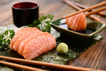 Salmon sashimi - obrazy, fototapety, plakaty