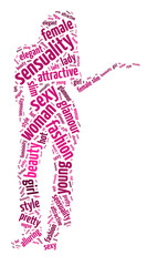 Words illustration of sexy, alluring woman over white background