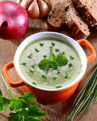 Vegetables soup pot upview
