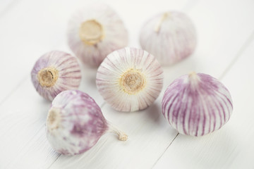 Horizontal shot of chinese garlic bulbs, close-up