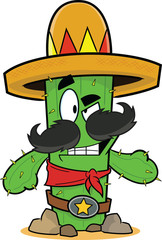 Cartoon Cactus Wearing Sombrero