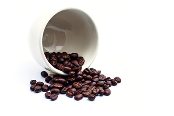 Coffee Beans and cup isolated on white background