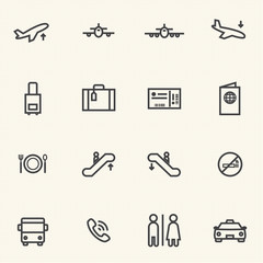 Simple Stroked Airport icon sets. Line icons.