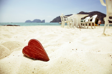 red hearts on the beach. Love, honeymoon, wedding, Valentine