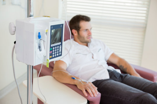 IV Drip Attached To Patient's Hand During Chemotherapy