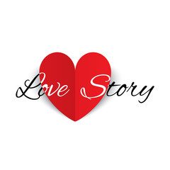 Love story paper heart sign. Valentines day card.