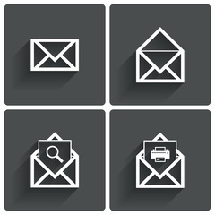 Mail icons. Mail search symbol. Print. Letters.