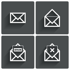 Mail icons. Mail spam symbol. Delete letter.