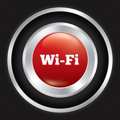 Wi-fi button. Metallic wifi icon on Carbon fiber