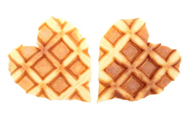Heart shaped waffles isolated on white background