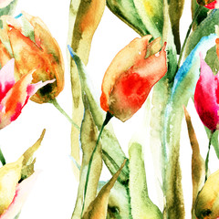 Seamless wallpapers with Tulips flowers