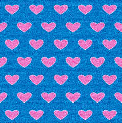 White stitch as a love symbol on blue denim. Seamless background - 60562080