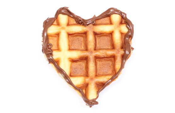 Heart Shaped Waffles With Chocolate Cream