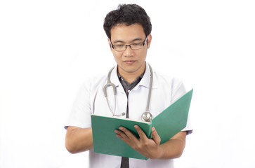 Doctor using a folder