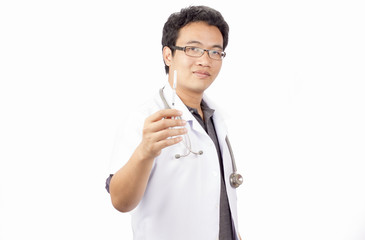  doctor preparing a syringe on a white background