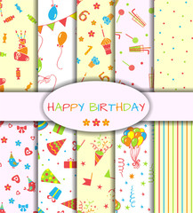 Set of ten happy birthday seamless patterns