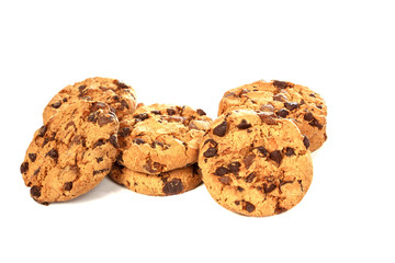 Chocolate chip cookies on white background