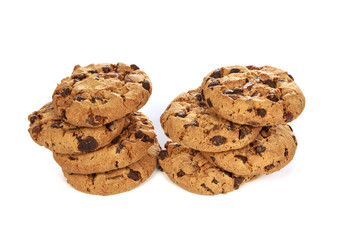 Chocolate chip cookies on white background
