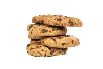 Chocolate chip cookies on white background