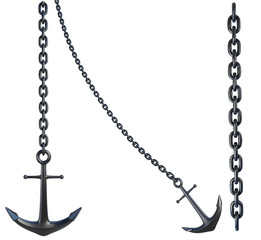 Fototapeta premium Anchors with Chain isolated onWhite Background. 3D illustration