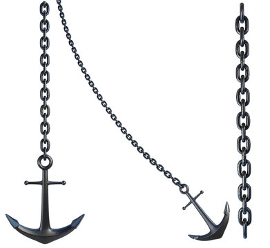 Anchors with Chain isolated onWhite Background. 3D illustration