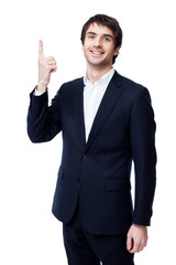 businessman pointing at copy space