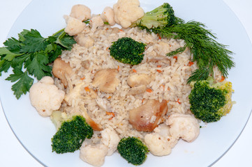 Rice with meat and fresh herbs