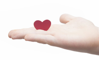 Obraz premium hands hold a red heart on white background