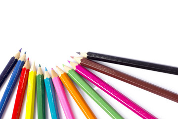 Colour pencils isolated on white background