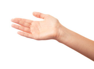 Human palm on white background
