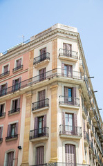 Fototapeta na wymiar Old Colorful Angled Hotel in Barcelona