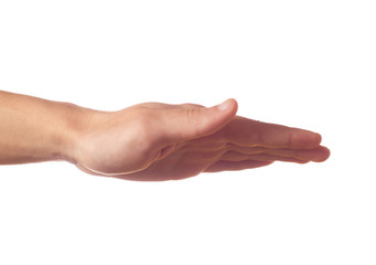 Human hand with palm down on white background