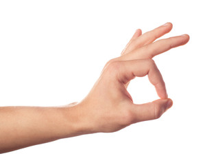 Gesturing human hand on white background