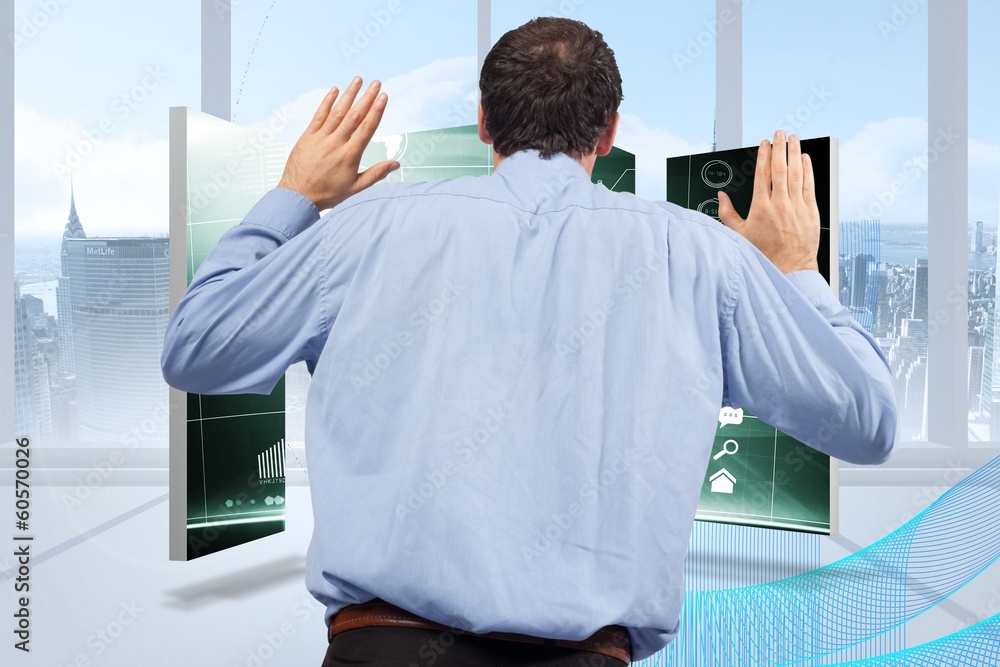 Poster composite image of businessman posing with arms raised