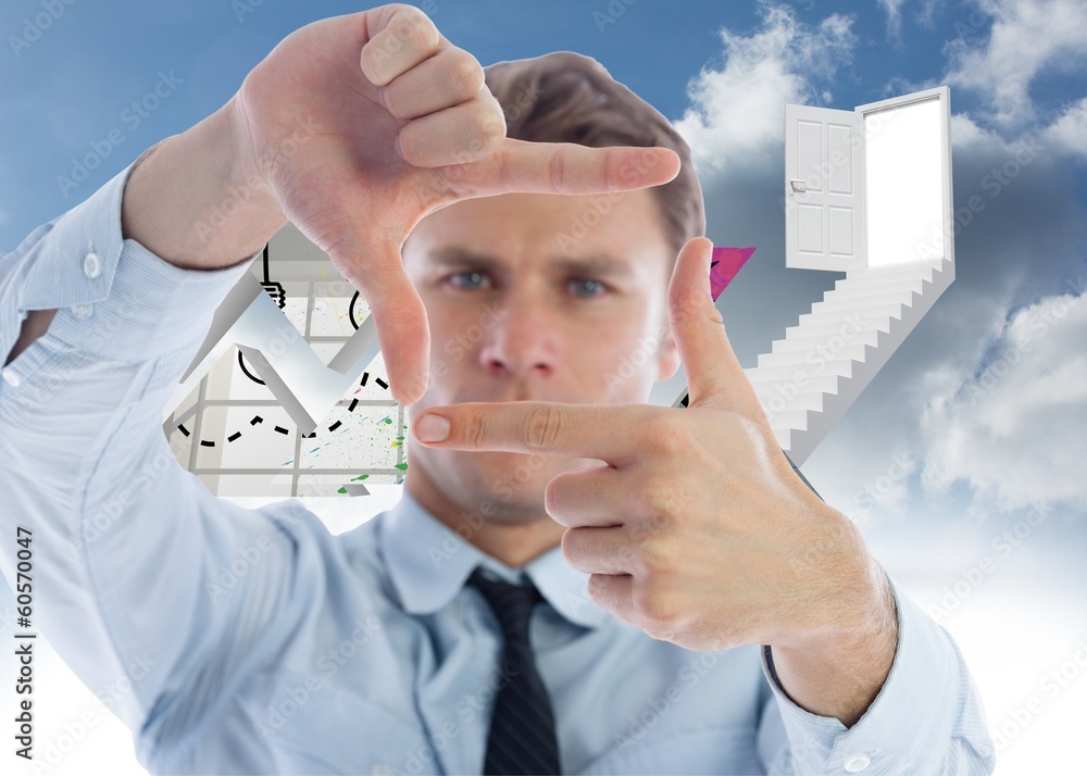Aufkleber Composite image of businessman making frame with hands