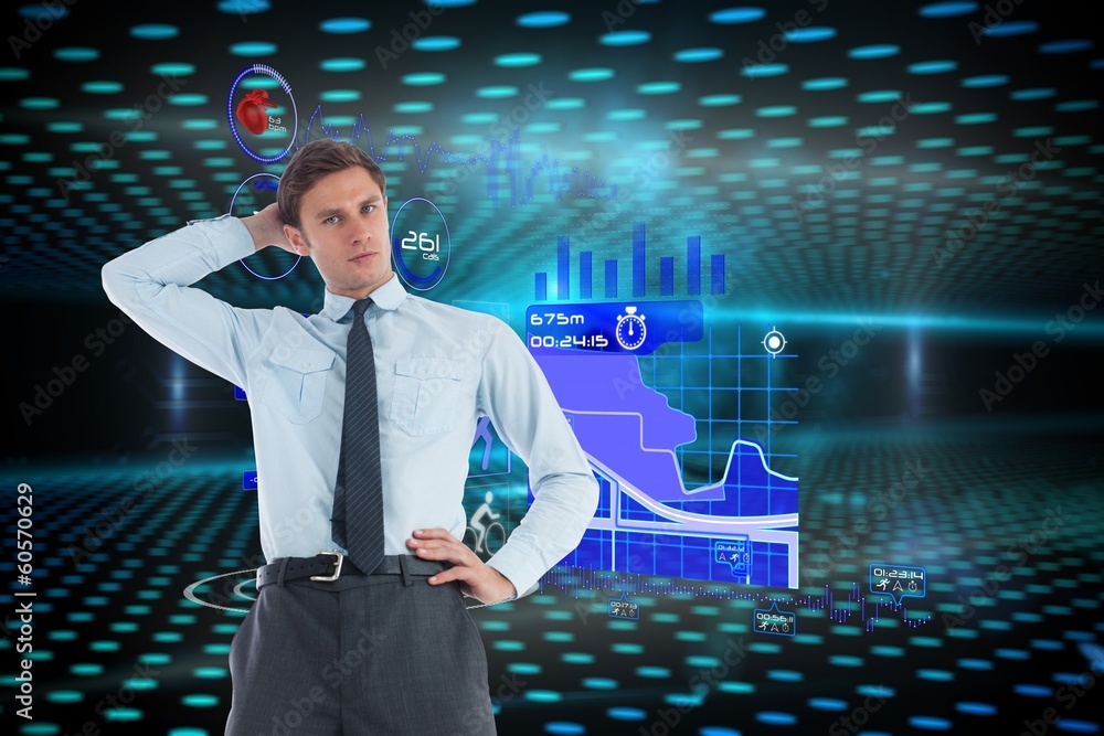 Poster composite image of thinking businessman with hand on head