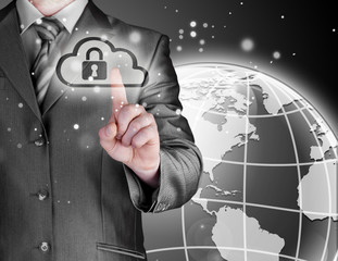 Secure Online Cloud Computing Concept with business man