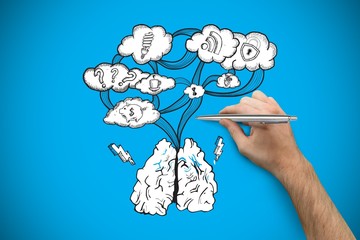 Composite image of hand holding a silver pen