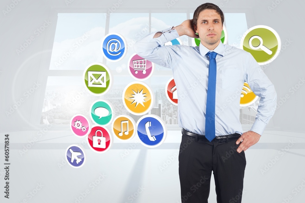 Poster composite image of thinking businessman scratching head
