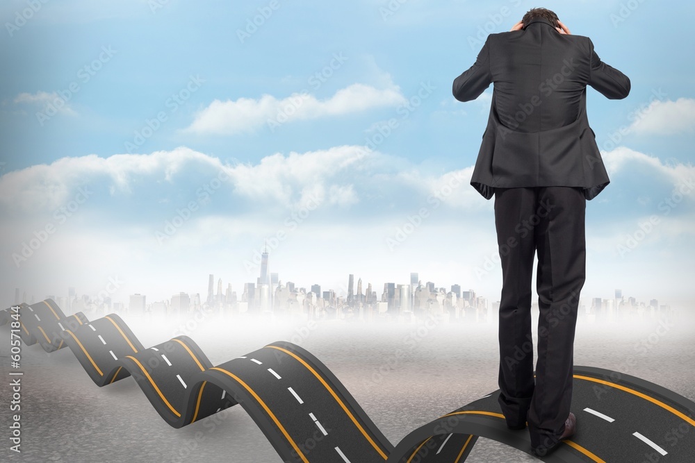 Aufkleber composite image of stressed businessman with hands on head