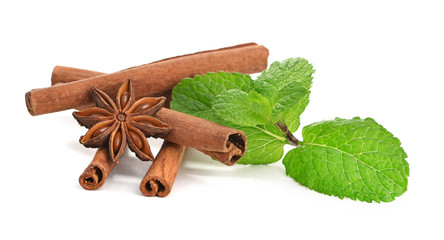 Sticks of cinnamon with mint and anise
