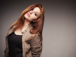 Fototapeta premium Girl in a leather jacket represents model
