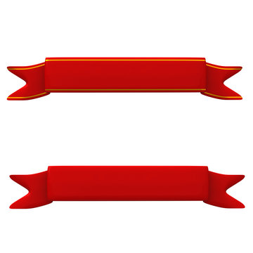 Blank red ribbon banner set, 3d
