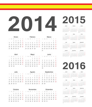 Set of spanish 2014, 2015, 2016 year vector calendars