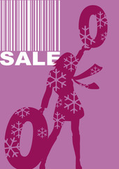 woman with percentage sign, winter sale, barcode