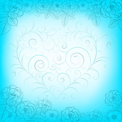 Background with roses and heart in blue colors