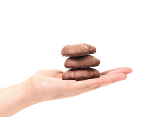 Hand hold Kisses Cookies with chocolate.