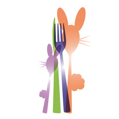 menu eastern, easter bunny, fork, spoon, knife
