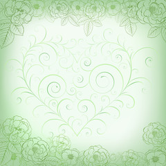 Fototapeta na wymiar Background with roses and heart in green colors