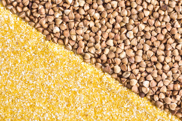 Corn grits and buckwheat background